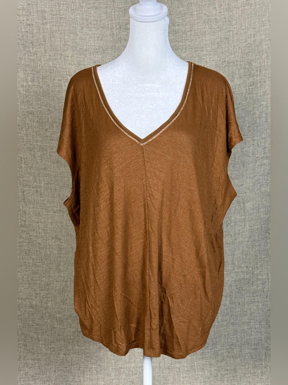 White House Black Market Rust-Brown V-Neck Shortsleeved Dolman Tunic Top